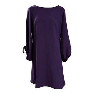 MSK Purple Long Sleeve Boat Neck Shift Dress with Tie Cuff Detail Size S‎